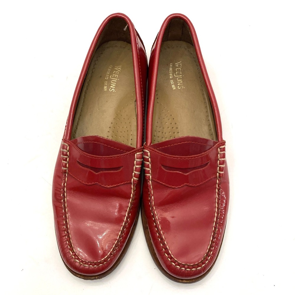 G. H. Bass Weejuns Red Patent Leather Penny Loafers Womens 7 M Contrast Stitch